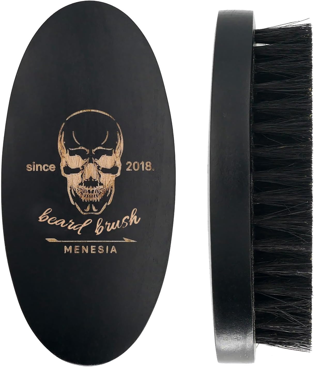 Black Boar Bristle Hair Beard Brush for Men, Pocket Travel Men's Wooden Small Soft Wood Beard Brush (Black)