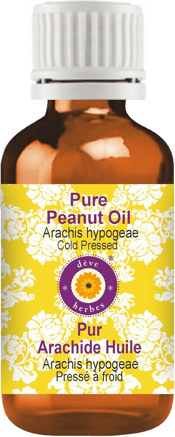 Deve Herbes Peanut Oil (Arachis hypogeae) | Cold Pressed | Pure | Natural | Undiluted | For Diluting Essential oils | For Skin & Massage | Non-Sticky| Lightweight| Men & Women | 50ml (1.69 oz)