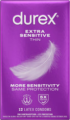 Durex Extra Sensitive Lubricated Ultra Thin Premium Condoms, Regular Fit, 12 Count