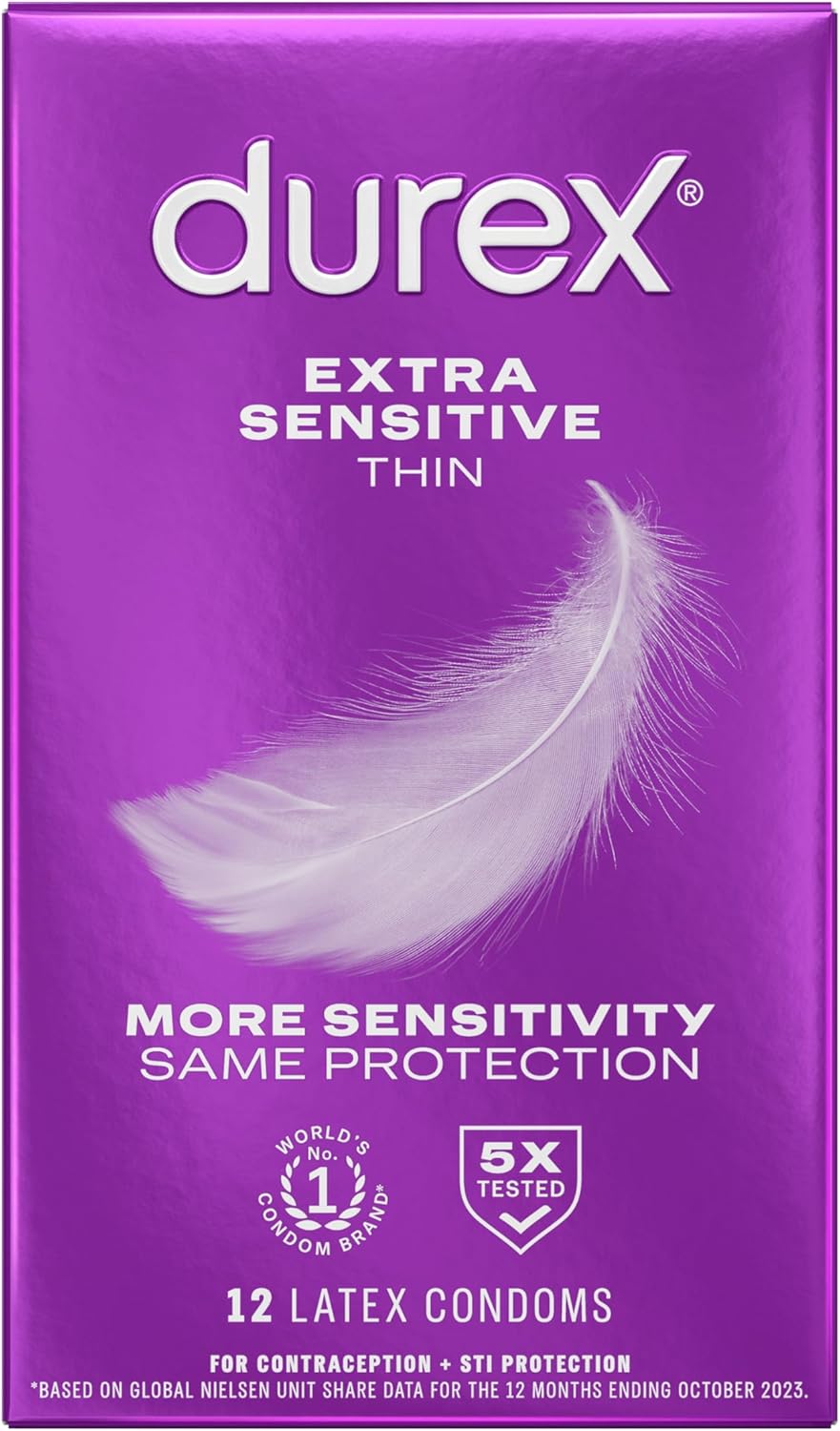 Durex Extra Sensitive Lubricated Ultra Thin Premium Condoms, Regular Fit, 12 Count