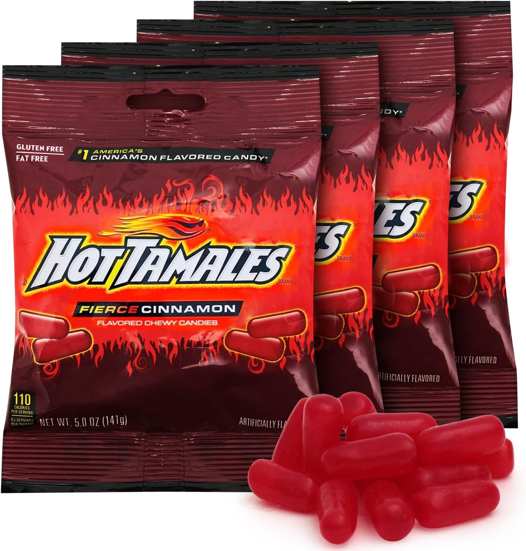 Hot Tamales Fierce Cinnamon Candy, 4 Pack - 5oz Each, Ideal for Cinnamon Candy Lovers and Fans of Hot Tamales, Perfect for Snacking, Sharing, Parties, or Gifting