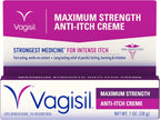 Vagisil Maximum Strength Feminine Anti-Itch Cream with Benzocaine for Women, Helps Relieve Yeast Infection Irritation, Gynecologist Tested, Fast-Acting, Soothes and Cools Skin, 1 oz