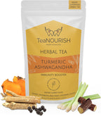 TeaNOURISH Turmeric Ashwagandha Herbal Tea | CAFFEINE-FREE | Indian Superfoods Blended with Black Pepper & Licorice | Supports Immunity | 100% NATURAL INGREDIENTS - 3.53oz/100g
