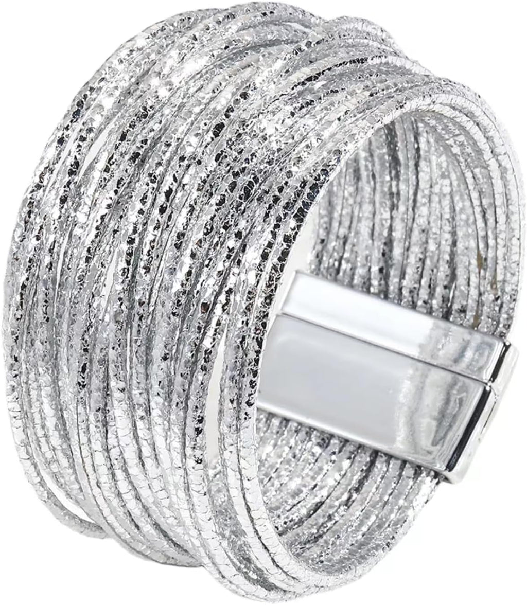 KunBead Leather Sparkly Wrap Bracelets for Women Handmade Braided Boho Multilayer Bracelet Wristband Cuff Bangle Boho Bohemian