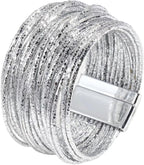 KunBead Leather Sparkly Wrap Bracelets for Women Handmade Braided Boho Multilayer Bracelet Wristband Cuff Bangle Boho Bohemian