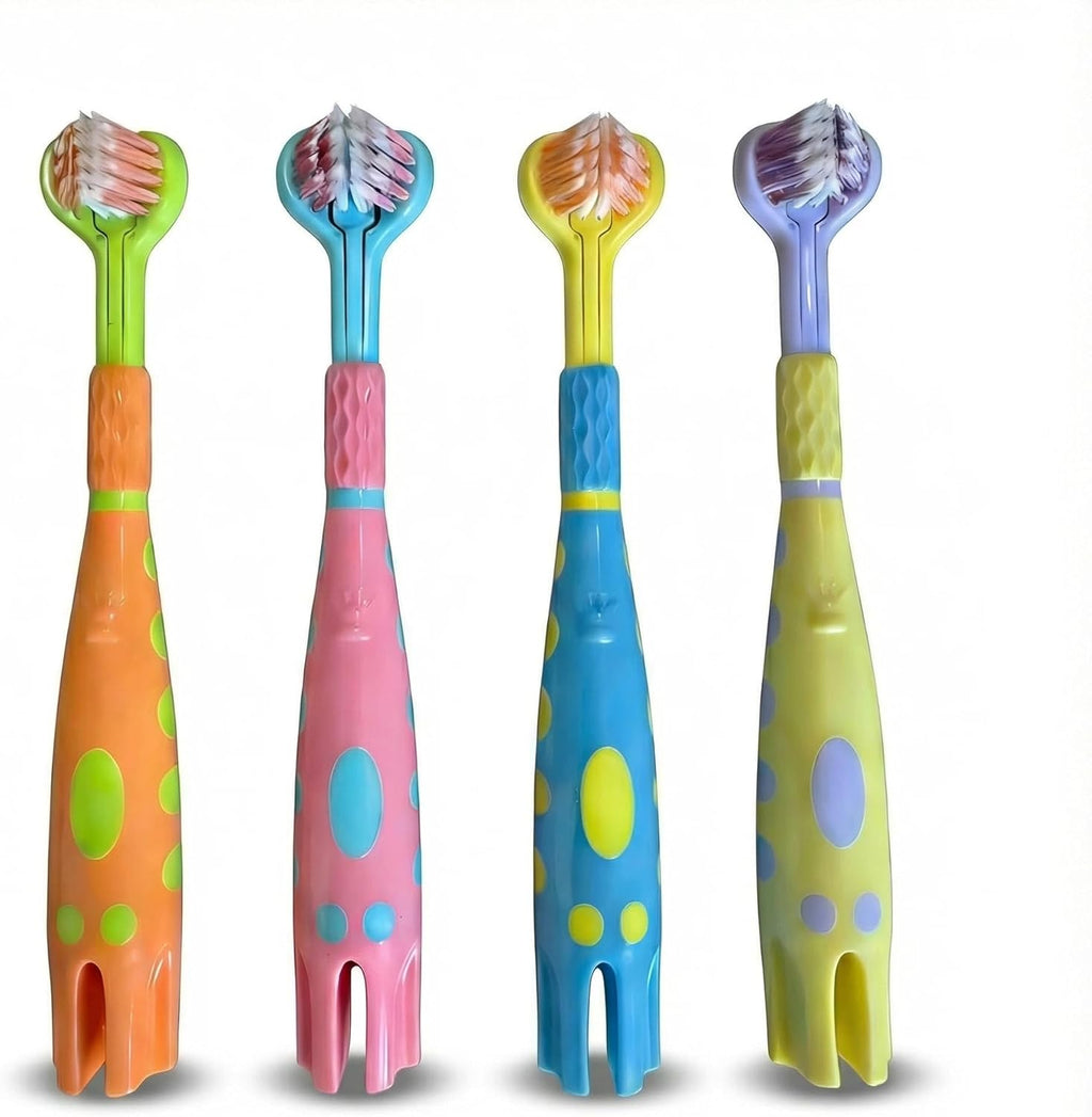 Toddler Toothbrush 4 Pack, Ultra Soft Bristles Kids Toothbrush for Ages 3-12 Years, 3-Sided Design with Tongue Scraper, Non-Slip Handle,Colorful Oral Care Set for Boys & Girls. (4)