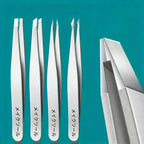 Professional Precision Tweezers Set (4-Piece) for Eyebrow Shaping and Facial Hair Removal – High-Grade Stainless Steel Slanted, Pointed, and Straight Tips –Silver Finish Tweezer Kit