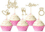 35 PCS Glitter Diamond Ring Bride to be Love Cupcake Topper Champagne Cake Picks Decorations for Bridal Shower Wedding Engagement Party Supplies, Light Gold