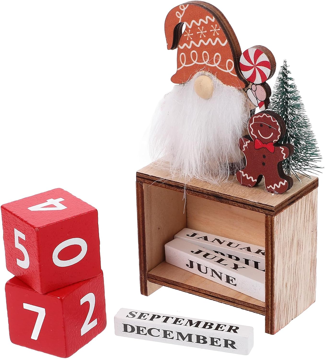 Wooden Christmas Countdown Advent Calendar: Santa Block Calendar with Wood Date - Cute Date Display Blocks Desk Accessory for Home Table Room(Gingerbread Man)