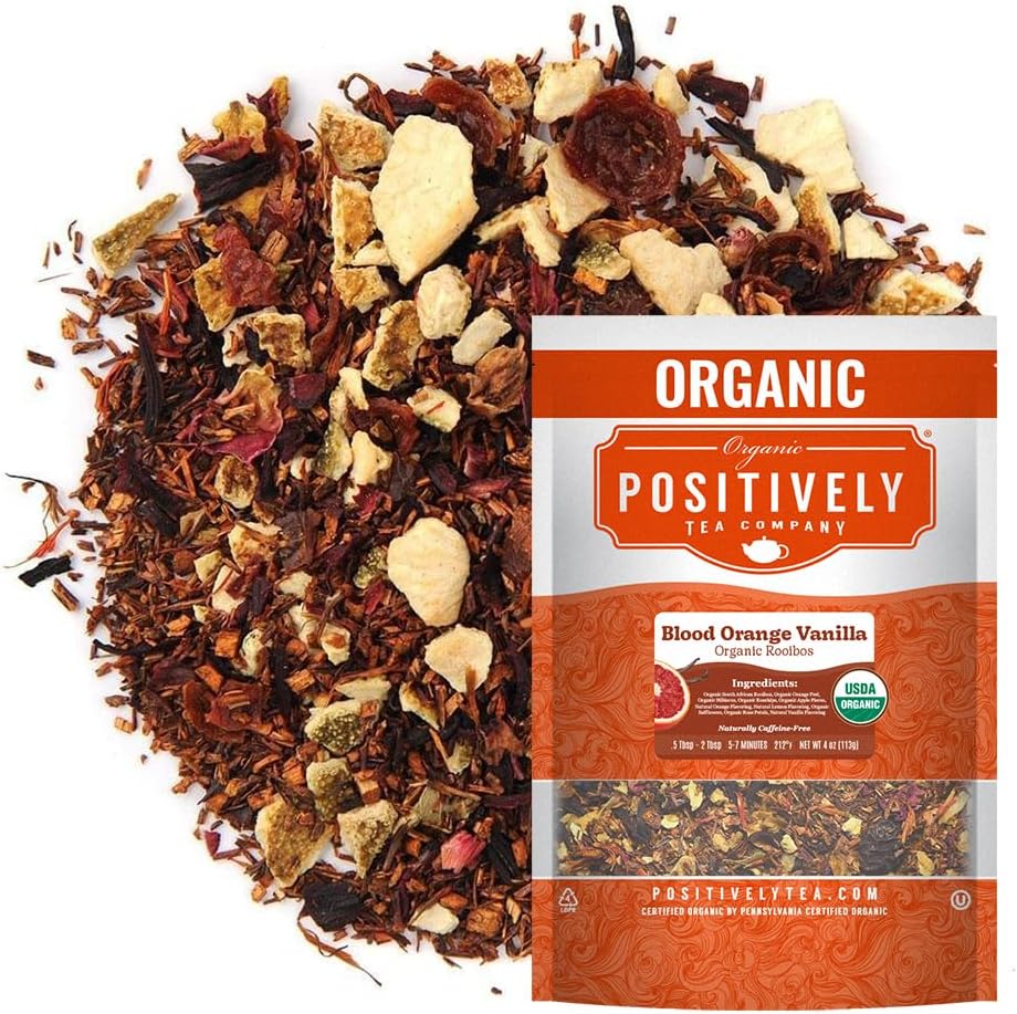 Organic Positively Tea Company, Blood Orange Vanilla Rooibos Tea, Loose Leaf, 4 Ounce