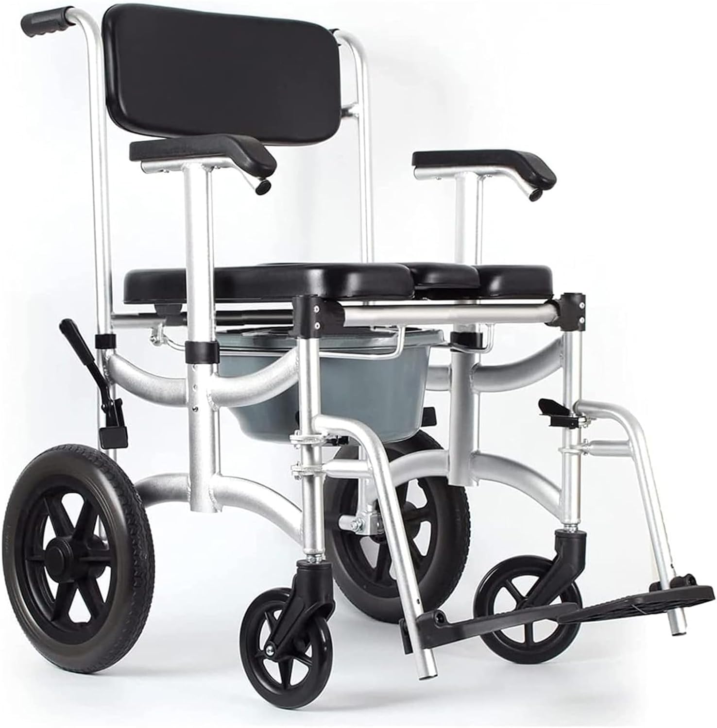 Shower Wheelchair, Aluminum Alloy Wheeled Toilet Chair Foldable Elderly Disabled Bathing Chair, Elderly Disabled Bedside Toilet Seat Detachable Bucket Bathroom Wheelchair