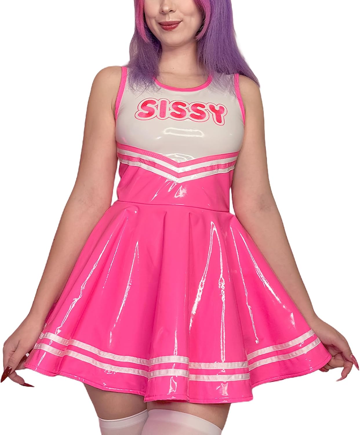 Littleforbig Women Sleeveless Overall Cheer Sissy Bodycon Mini Dress Skirt