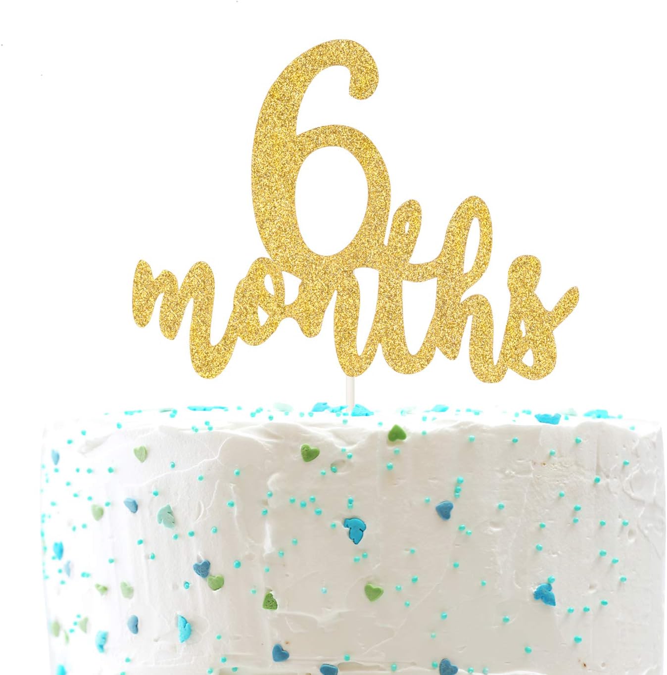 6 Months Cake Topper, Half 1/2 Birthday Cake Decorations,Half Birthday Party Decorations（ Double Sided Gold Glitter ）