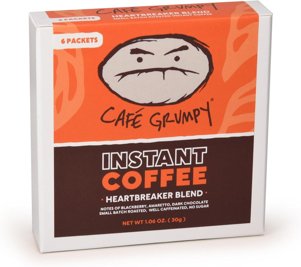 Café Grumpy Instant Coffee Single Serve, Heartbreaker Medium Roast Quick Prep Arabica Blend Packets, Smooth Balanced Flavor Travel Ready Office Coffee, 6 Pack