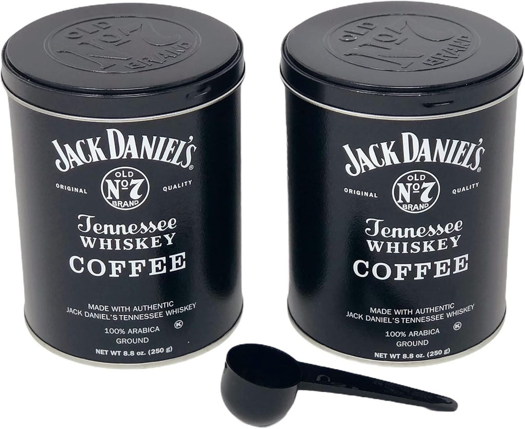 Jack Daniels Coffee (Pack of 2) 8.8oz each bundled with a complimentary measuring spoon 100% Arabica Medium Roast Ground Gourmet Coffee Kosher