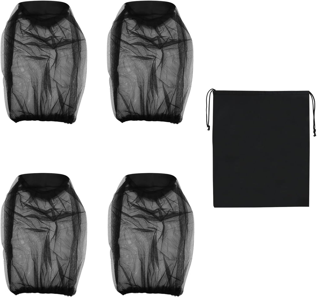 4 Pcs Midge Head Net with Drawstring Bag, Nylon Mosquito Head Protecting Net Midge Net Head Cover Fly Insects Bugs Preventing Cover for Outdoor Hiking Camping Fishing Climbing Walking Black