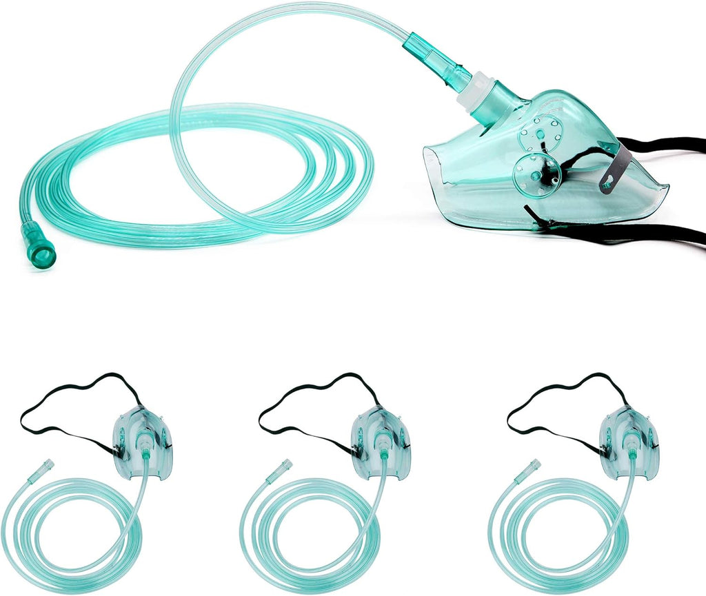 Pediatric Elongated Standard Oxygen Mask with 6.6' Tubing and Adjustable Elastic Strap - 3 Packs - Size M