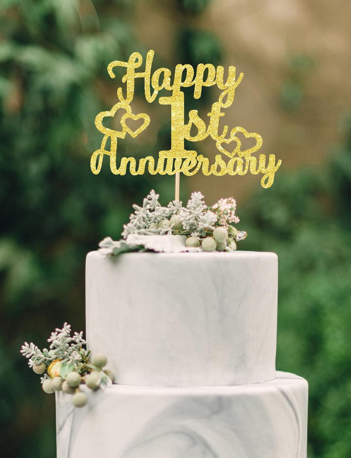 Happy 1st Anniversary Cake Toppers - 1st Wedding Anniversary Decorations, 1st anniversary cake topper, 1st Anniversary Party Decorations Golden Double Sided Glitter One, 1 Years