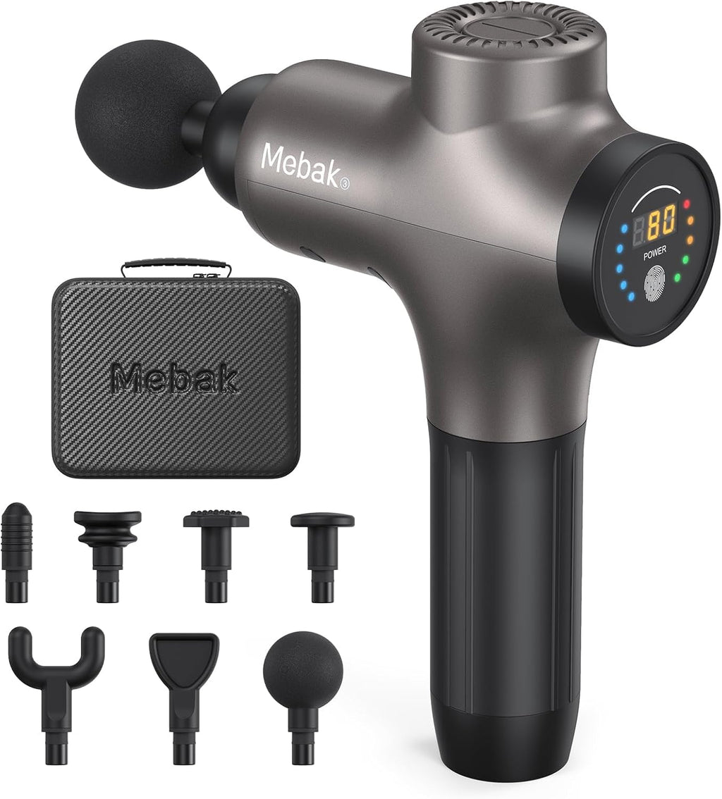 Mebak 3 Massage Gun, Massage Gun Deep Tissue for Athletes, Professional Muscle Percussion Massager, Massager for Shoulder Leg Back Body Pain Relief, Quiet Portable Sport Tool, Gifts for Him