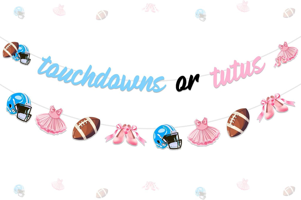 Jollyboom Football or Tutus Gender Reveal Decorations, Touchdowns or Tutus Gender Reveal Banner Pink Blue Ballet or Football Garland for Boy or Girl Baby Shower Gender Reveal Party Supplies