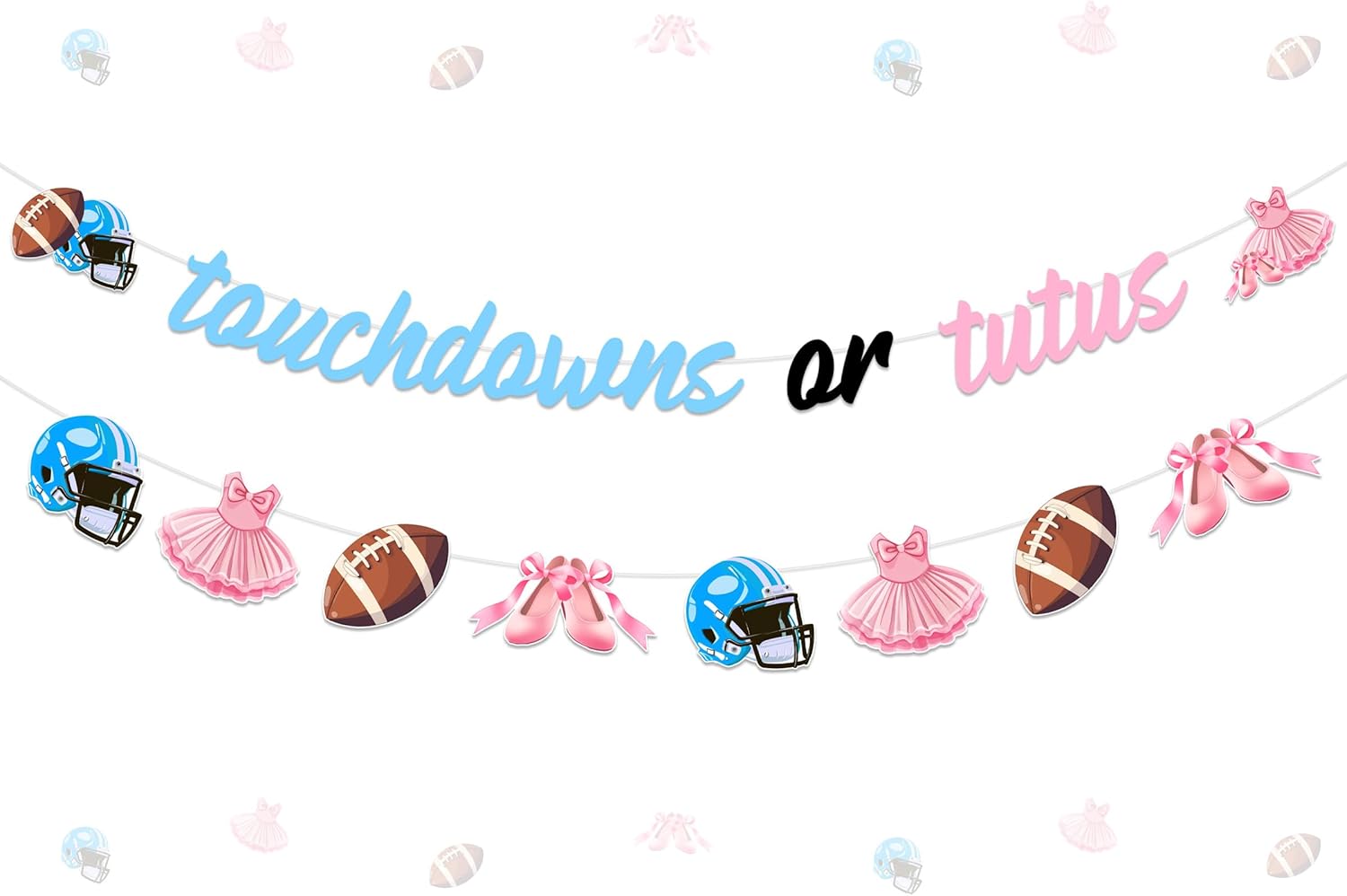 Jollyboom Football or Tutus Gender Reveal Decorations, Touchdowns or Tutus Gender Reveal Banner Pink Blue Ballet or Football Garland for Boy or Girl Baby Shower Gender Reveal Party Supplies