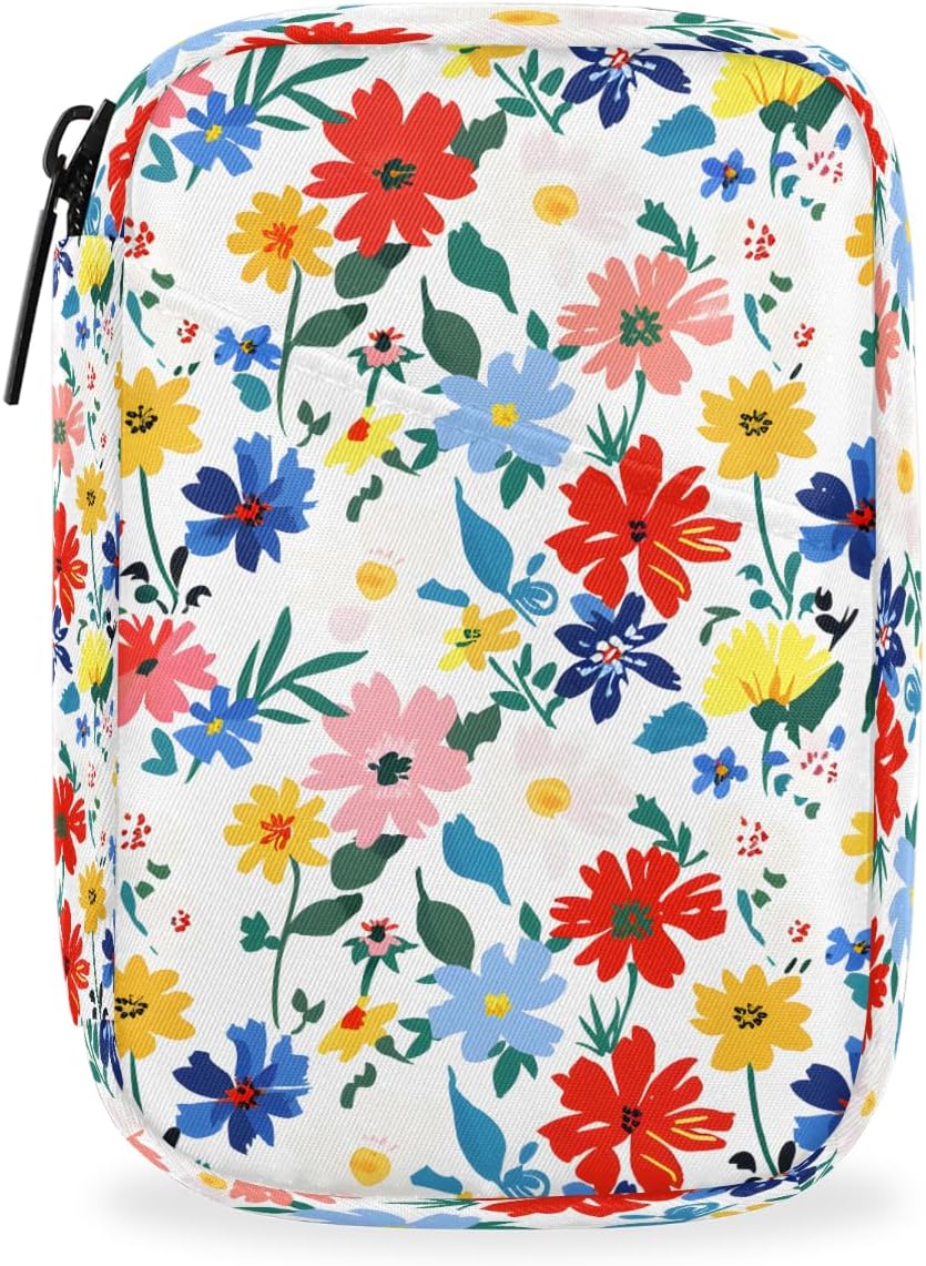 Spring Summer Flowers Pill Case Everyday Travel 7 Day Weekly Medicine Pill Box Compact Portable Pills Bottle Organizer with Zipper for Daily Vitamin Medicine Holder Bottle Organizers Bag