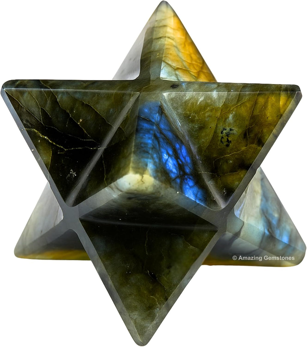 Amazing Gemstone Labradorite Merkaba Crystal - 0.75 Inches Metaphysical Merkaba Star for Meditation - Energetic Tetrahedron Crystal and Healing Stones for Spiritual Growth and Healing (15-20mm)