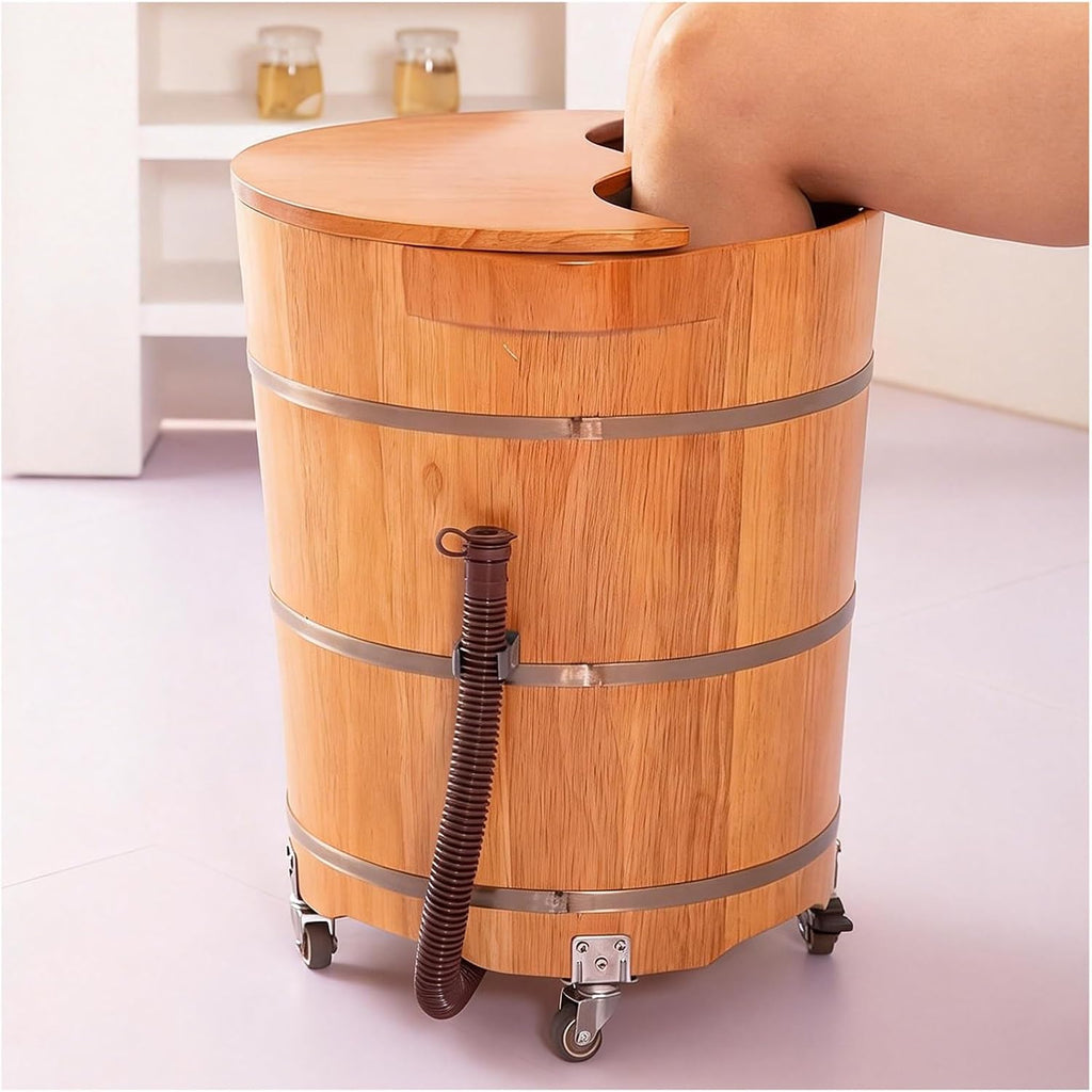Wooden Foot Bath Barrel with Lid Removable Foot Washing and Wellness Basin Rubber Wood Foot Soaking Bucket Bucket Height 40/45/50centimeters Fast Drainage(H40cm/15.7")