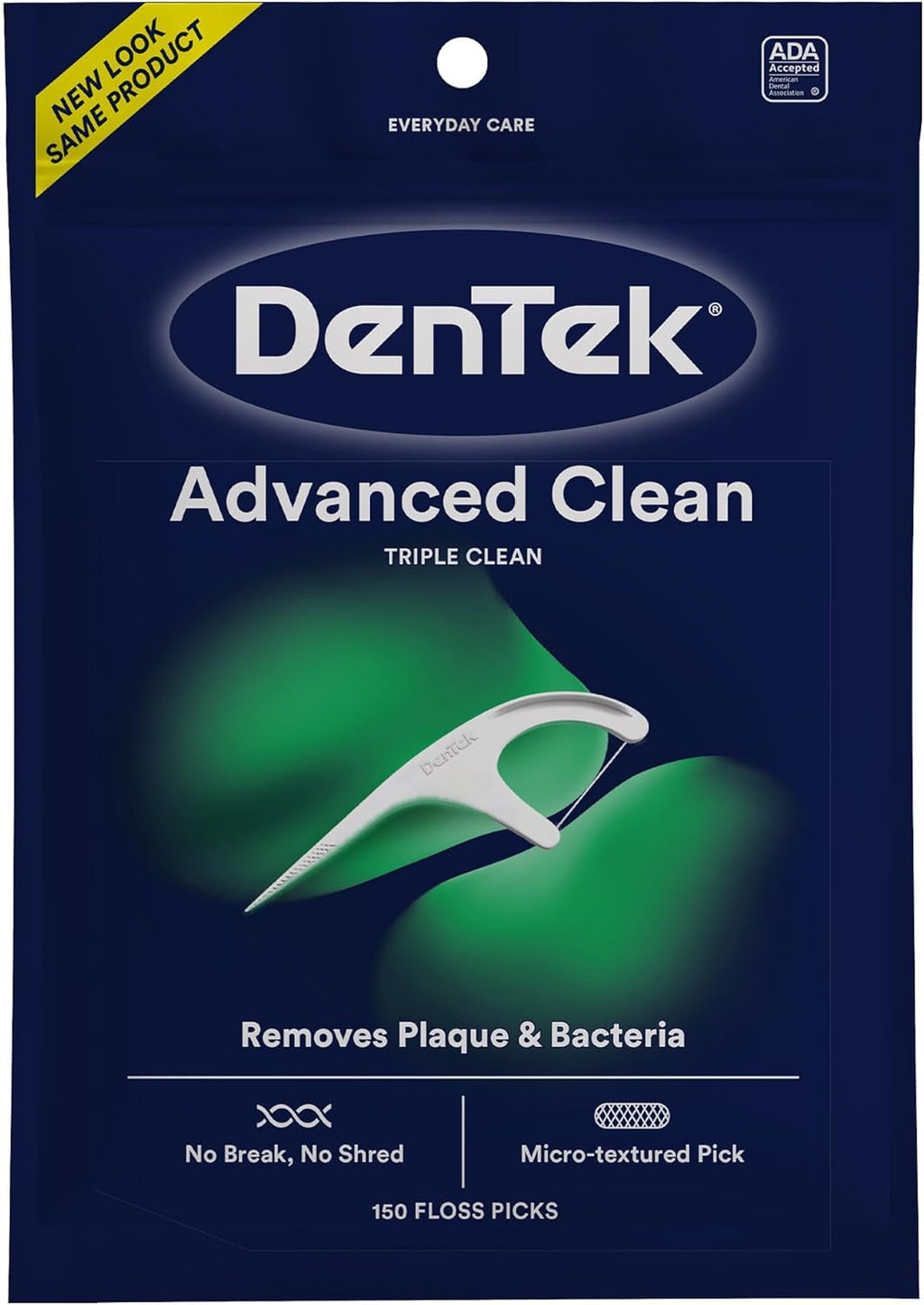 DenTek Advanced Clean Floss Picks with No Break & No Shred Dental Floss, Plaque Remover, 150 Count