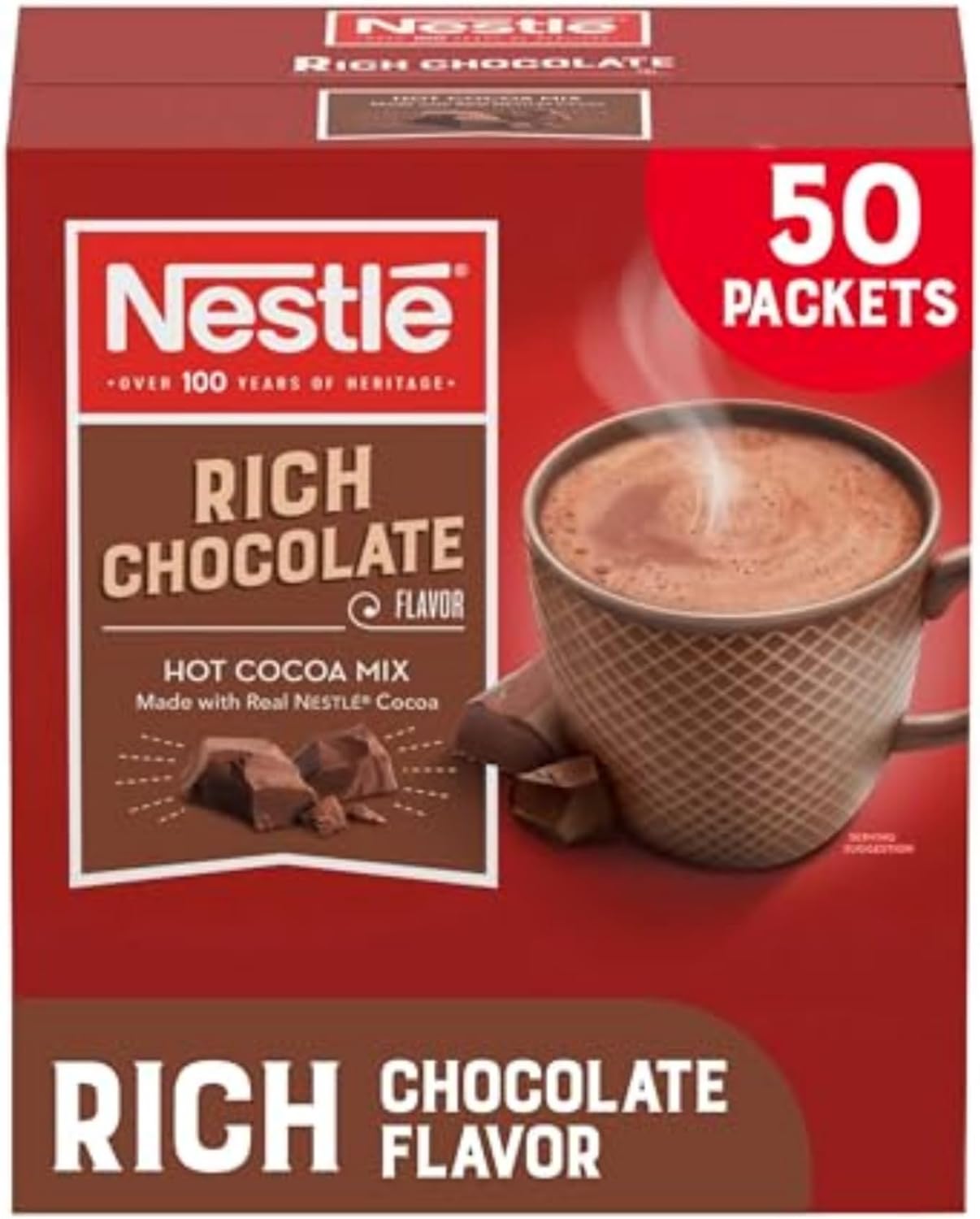Nestle Hot Chocolate Packets, Hot Cocoa Mix, Rich Chocolate Flavor, Made with Real Cocoa, 0.71 oz, Bulk Pack (50 Count)