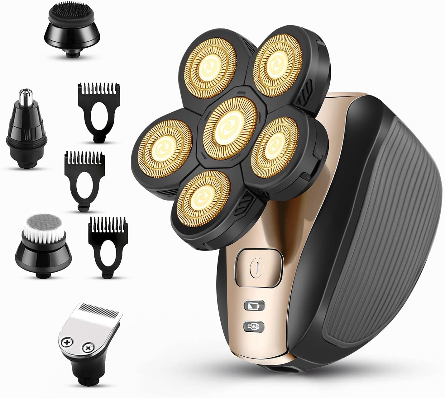 Head Shavers for Men - Upgraded Multifunctional Bald Head Shaver, Waterproof Electric Razor for Men Cordless Rechargeable Shaving Grooming Kit (Gold)