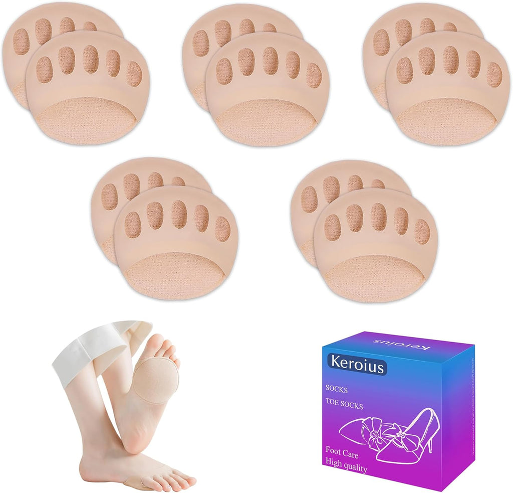 Honeycomb Fabric Forefoot Pads Breathable Soft Ball of Foot Cushion Pads, Invisible Women's Half Liner Socks Mat for Flats High Heels (5Pairs(Beige))