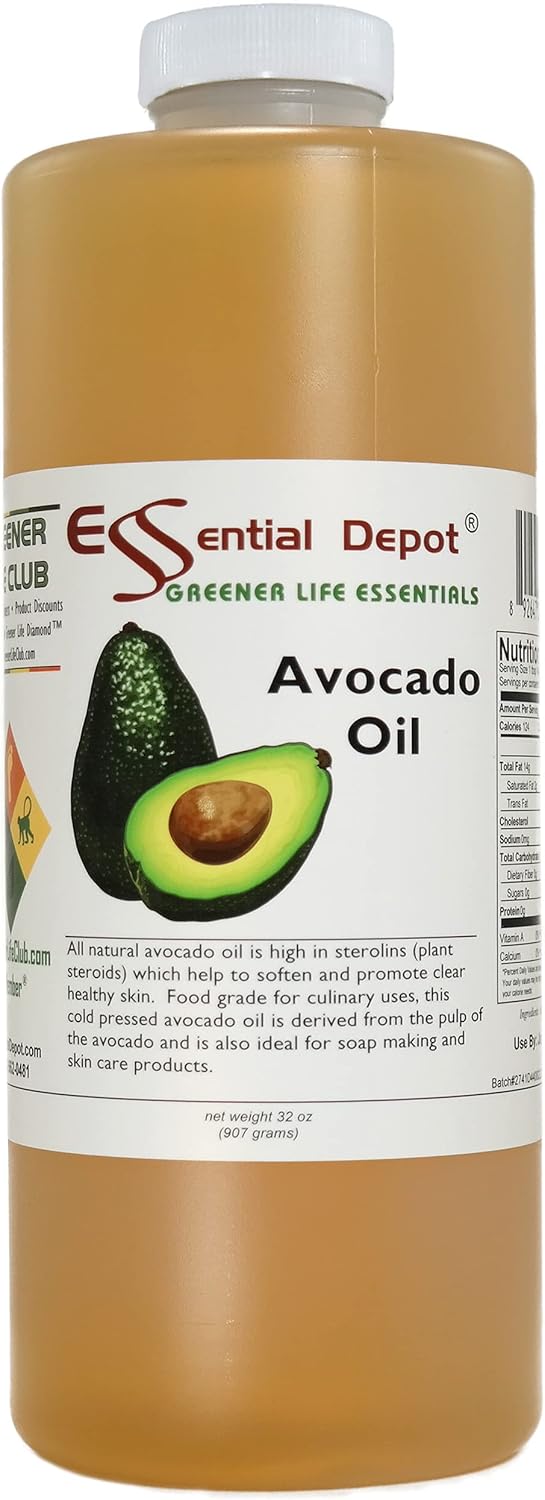Essential Depot Avocado Oil - 1 Quart - 32 oz - safety sealed HDPE container with resealable cap - 100% Pure and Natural for Hair, Skin, Massage, and Cooking