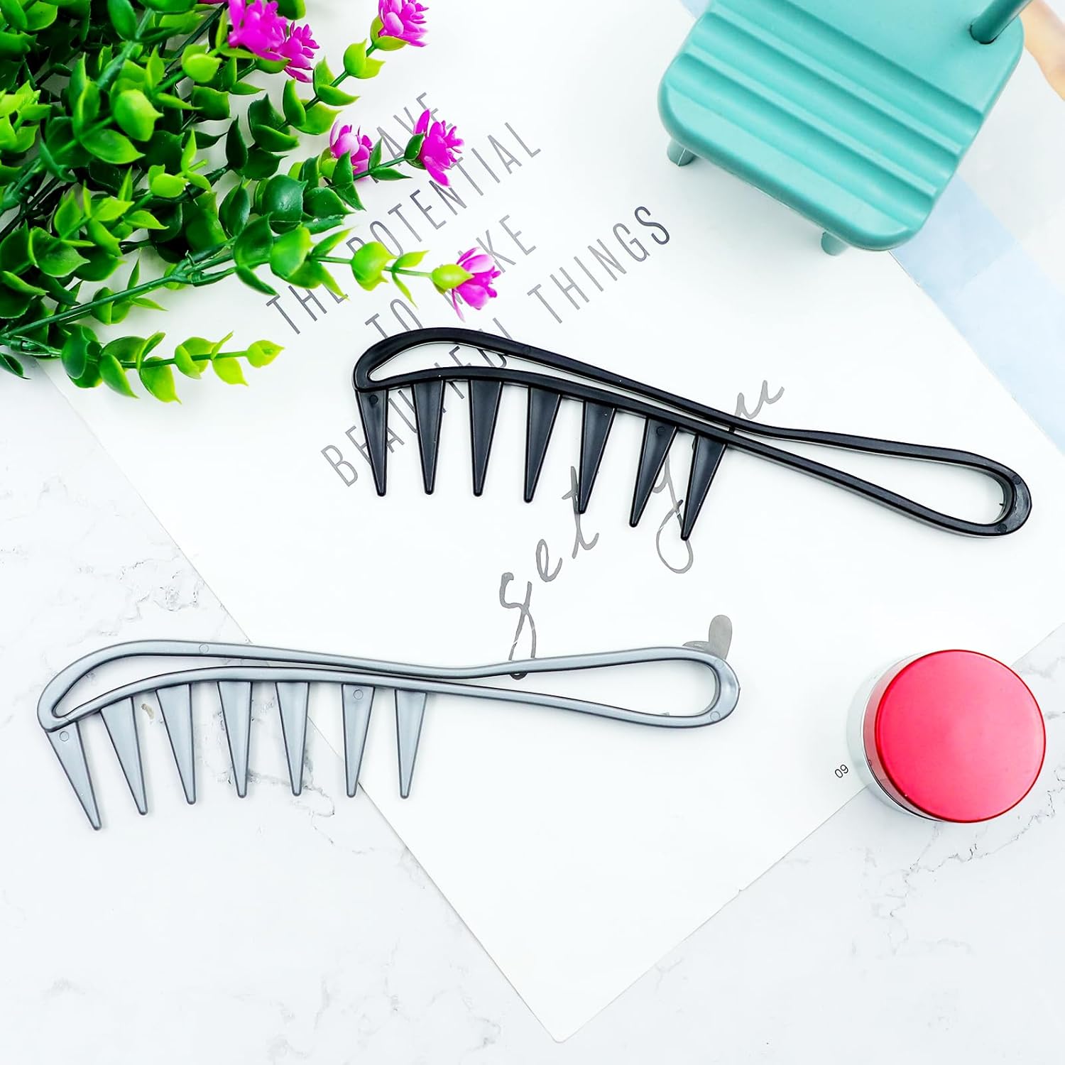 2 Pcs Wide Tooth Comb, Large Tooth Combs, Shark Teeth Hair Combs, Curl Comb, Durable Plastic Hair Combs for Curly Wet Wavy Thick Hair Wigs Barber Salon, Women Men