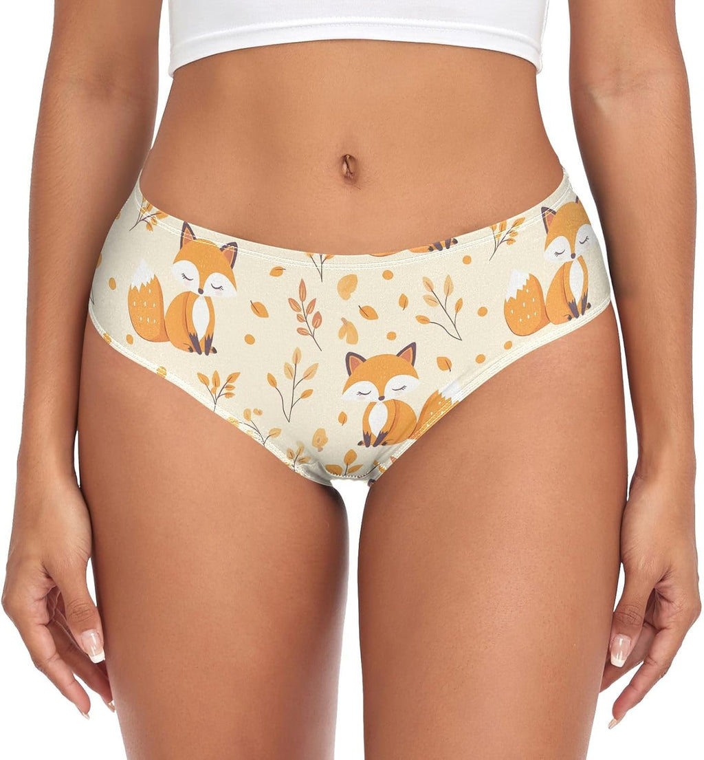 ALAZA Women's Underwear, Cute Fox Pattern Mid Waist Stretch Briefs