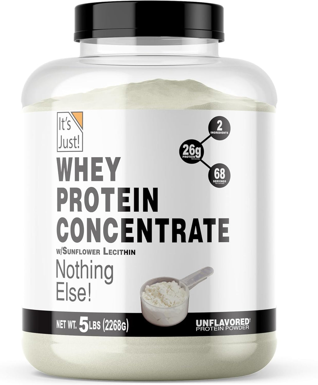 It's Just! - 100% Whey Protein Concentrate, Made in USA, Premium WPC-80, No Added Flavors or Artificial Sweeteners (5 Pound, Unflavored)