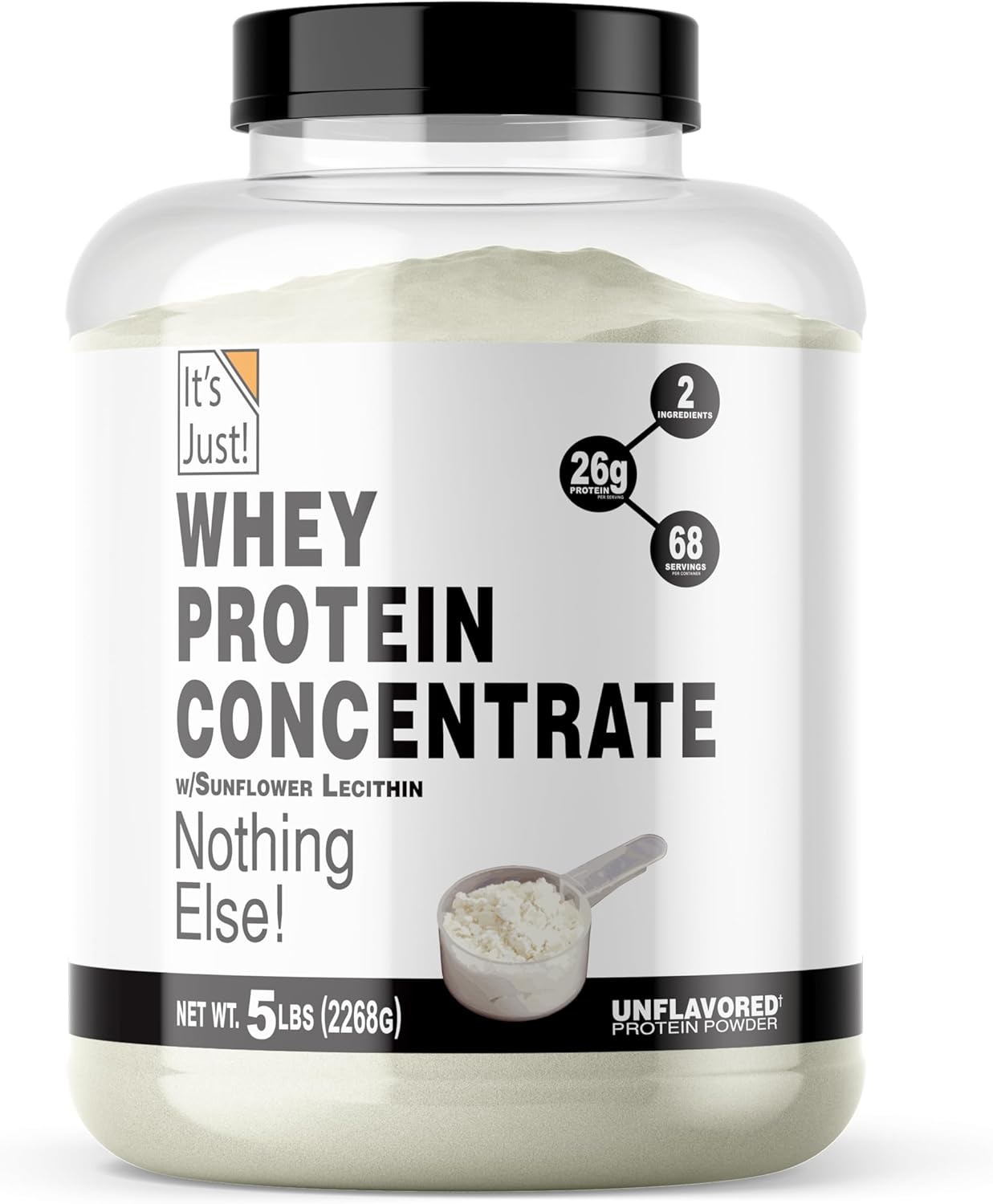 It's Just! - 100% Whey Protein Concentrate, Made in USA, Premium WPC-80, No Added Flavors or Artificial Sweeteners (5 Pound, Unflavored)