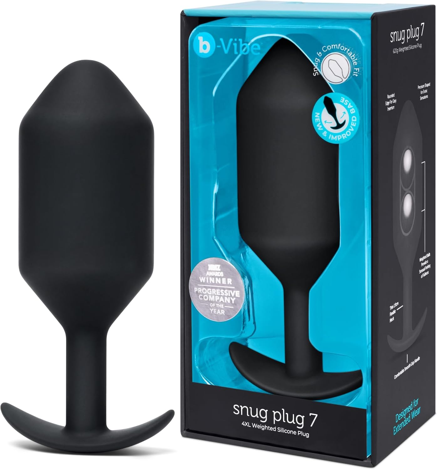 b-Vibe Snug Plug 7, Weighted Silicone Butt Plug, Advanced Anal Plugs - Sex Toys for Adults, 600g (Black)
