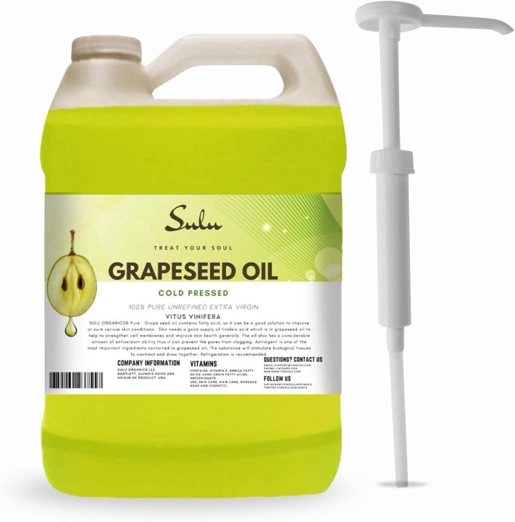SULU ORGANICS 100% Pure Unrefined Grapeseed Oil Cold Pressed 1 Gallon (128 FL.OZ)