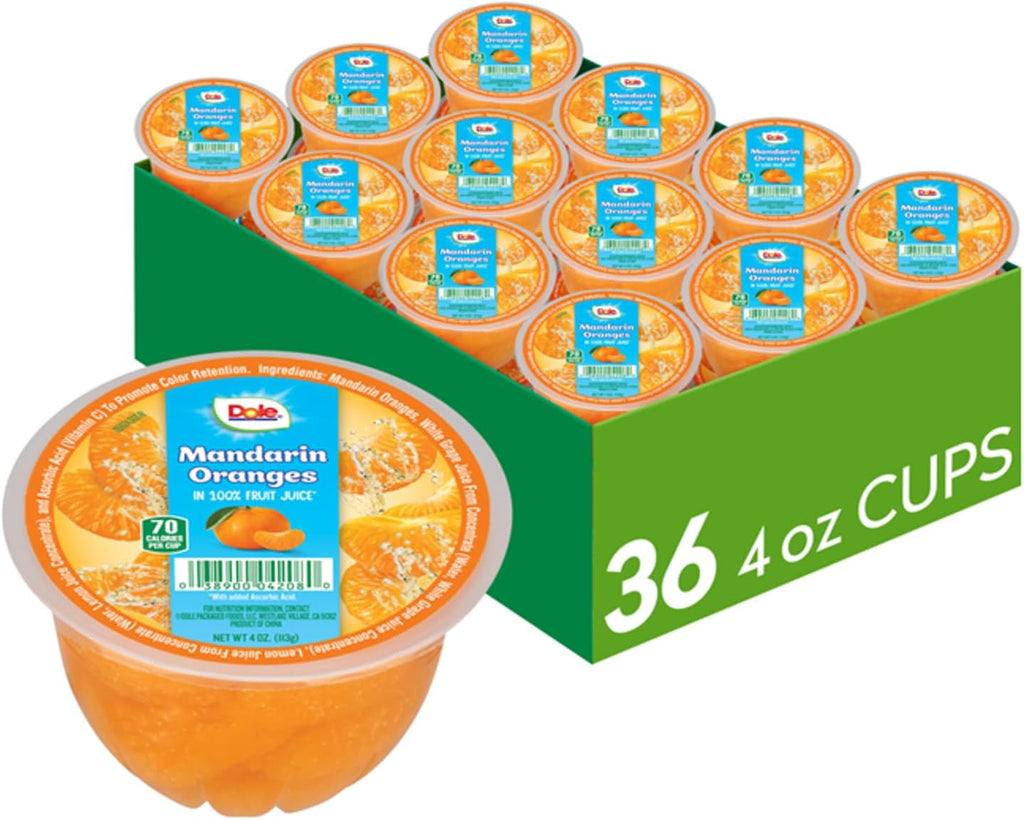 Dole Fruit Bowls Mandarin Oranges in 100% Juice Snacks, 4oz 36 Total Cups, Gluten & Dairy Free, Bulk Lunch Snacks for Kids & Adults