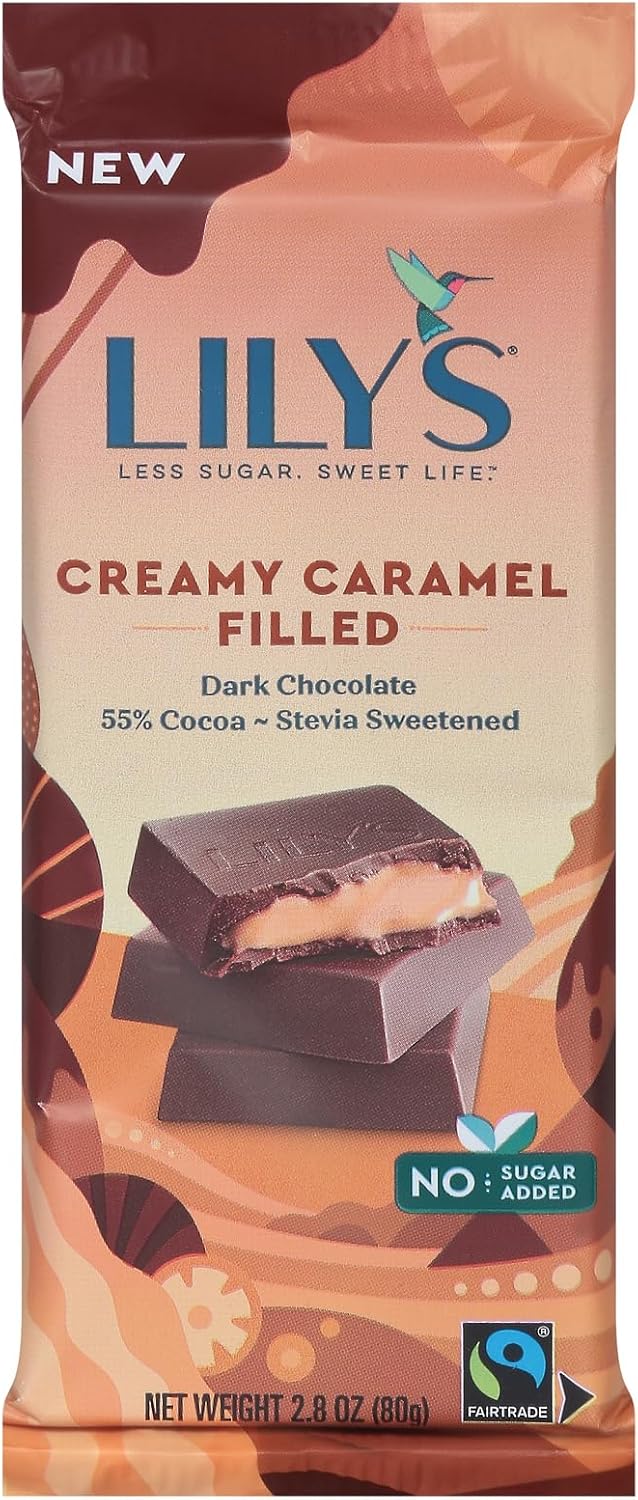 Lily's Creamy Caramel Flavored Filling Dark Chocolate Style Bar, 55% Cacao, No Sugar Added, Fair Trade, Kosher, Gluten Free, 2.8 Ounce (Pack of 12)