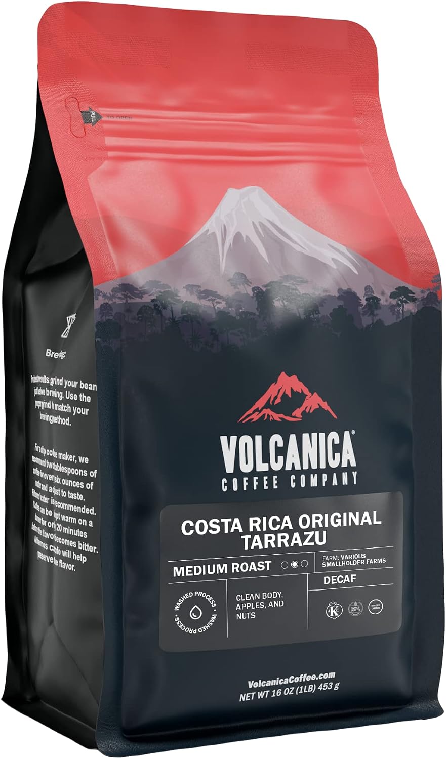 Costa Rica Decaf Tarrazu Coffee, Whole Bean, Swiss Water Processed, Rainforest Certified, Fresh Roasted, 16-ounce