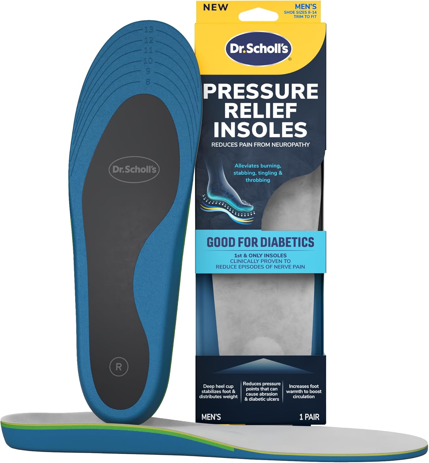 Dr. Scholl’s Pressure Relief Insoles - The Only Proven Insole to Reduce Episodes of Nerve Pain, Neuropathy Pain Relief for Feet, Good for Diabetics, Reduces Foot Pressure, Shoe Inserts Men Size 8-14