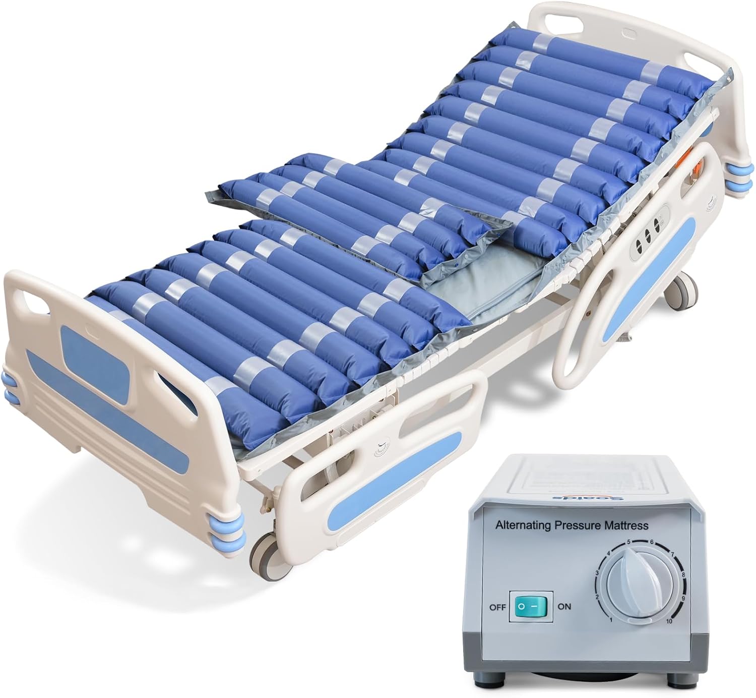 Medical Alternating Air Pressure Mattress Topper for Bedsore Relief with Quiet Pump Movable Door, Durable Twin Pad for Bedridden Patients in Long-Term at Home & Hospital
