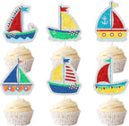 Set of 18 sailboat cupcake toppers-with a nautical theme Dessert Decorations for a Boy or Girl's Birthday Party, a Baby Shower, or an Ocean Theme Boat Party - SugarGera
