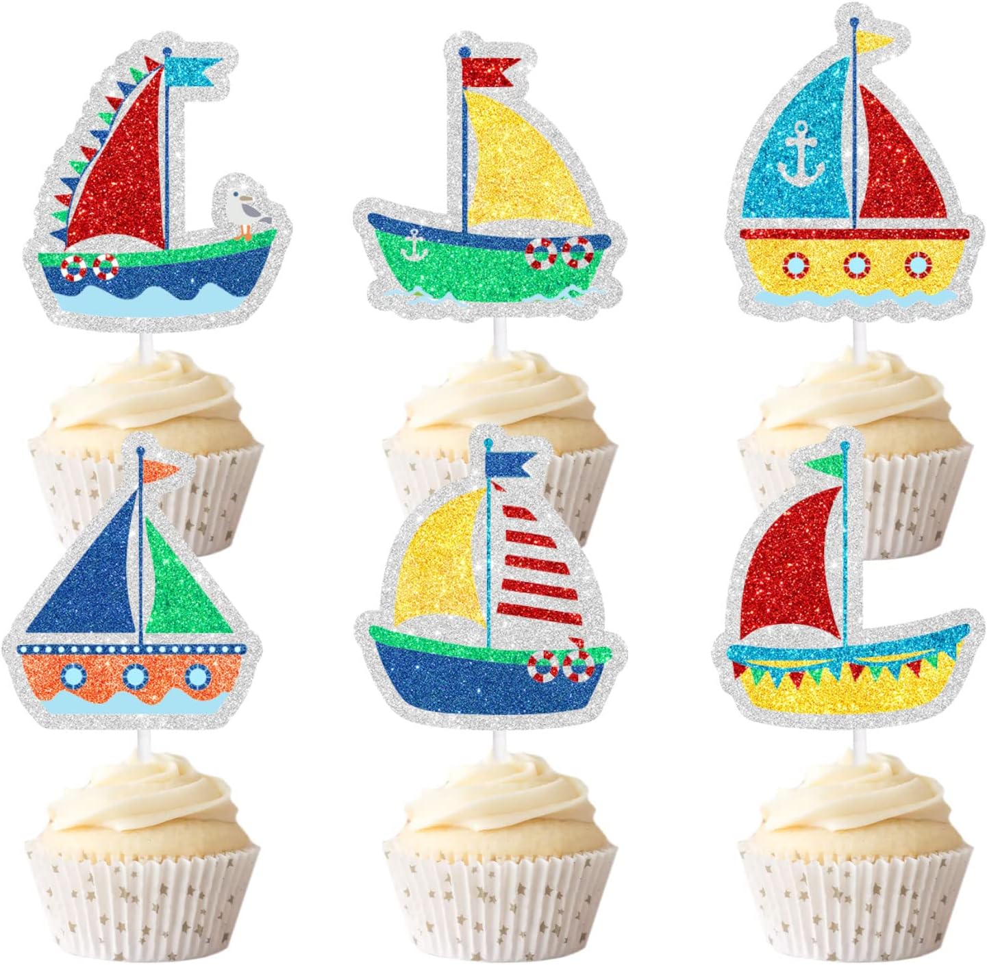 Set of 18 sailboat cupcake toppers-with a nautical theme Dessert Decorations for a Boy or Girl's Birthday Party, a Baby Shower, or an Ocean Theme Boat Party - SugarGera