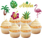 24Pcs Tropical Cupcake Toppers, Luau Cake Topper Aloha Cupcake Picks Pineapple Flamingo Cupcake Decorations for Hawaiian Luau Theme Baby Shower Birthday Party Supplies (Aloha B)