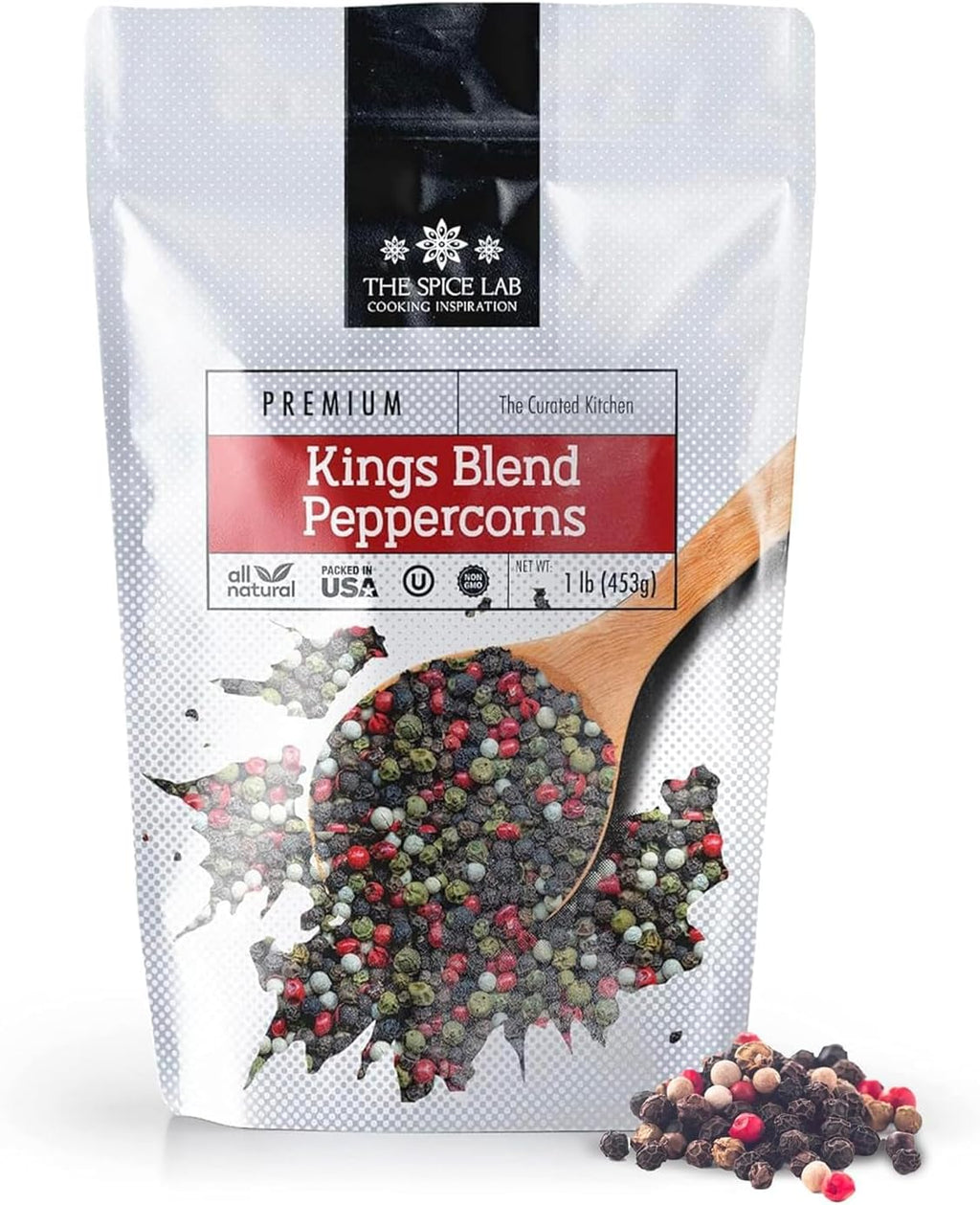 The Spice Lab Rainbow Peppercorns - Mixed Peppercorns Whole – 1 Pound Resealable Bag - Kings Peppercorn Medley - All Natural OU Kosher Gluten Free - Rainbow Peppercorns For Grinder Refill