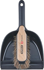 Superio Handheld Comfort Grip Dustpan and Brush Set - Hand Broom with Swiss Natural Horsehair Bristles.