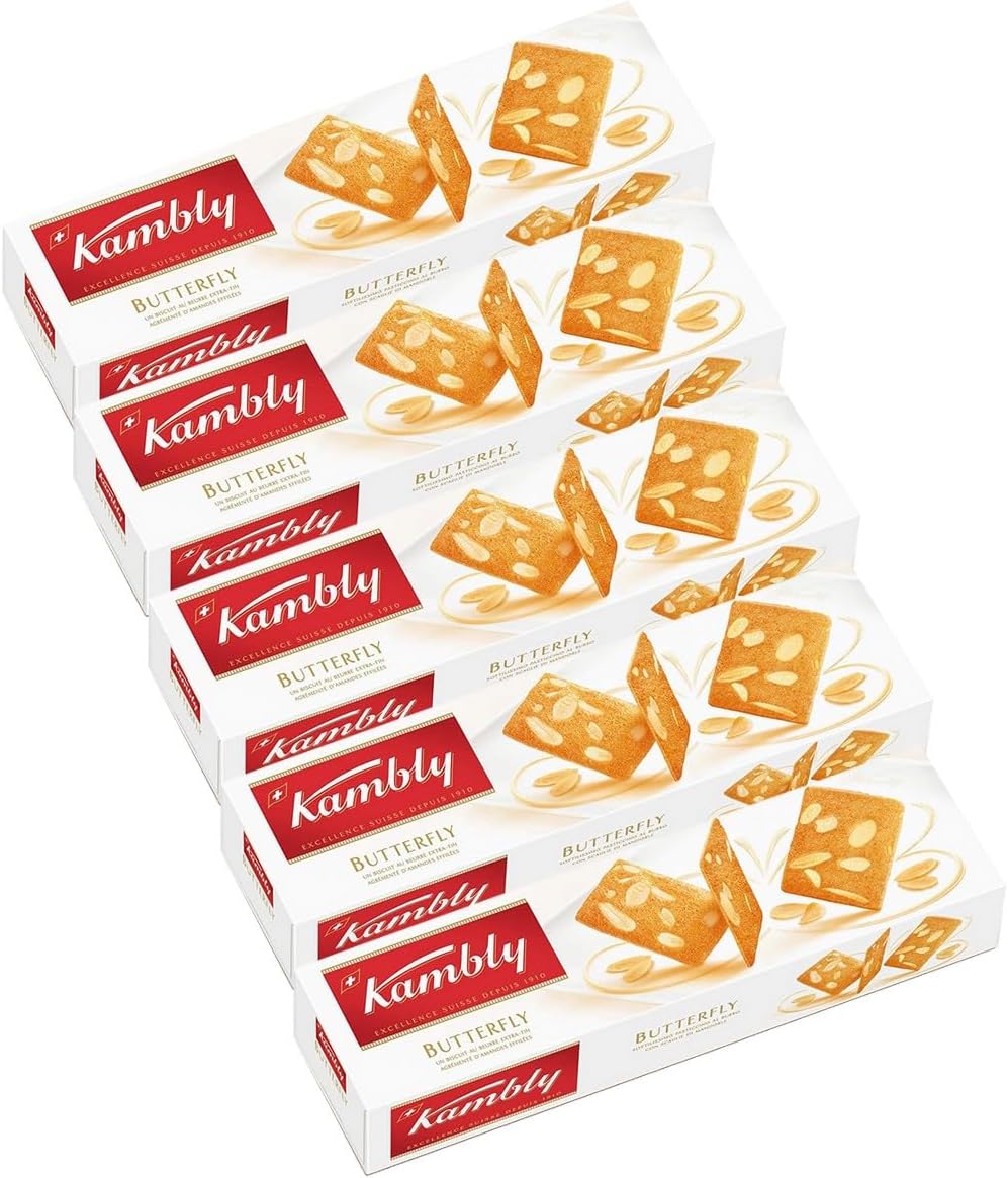 Kambly DeLuxe Swiss Cookies - BUTTERFLY - 100gr / 3.52oz bar (5 Boxes PACK)